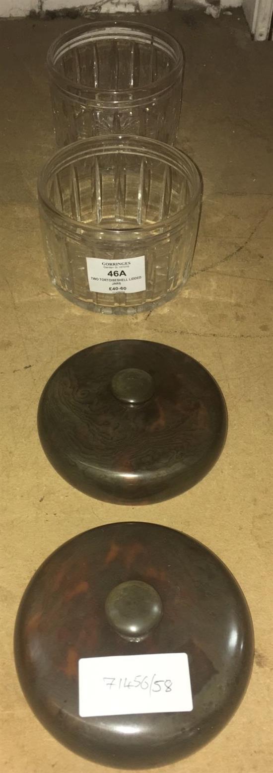 Two tortoiseshell lidded jars